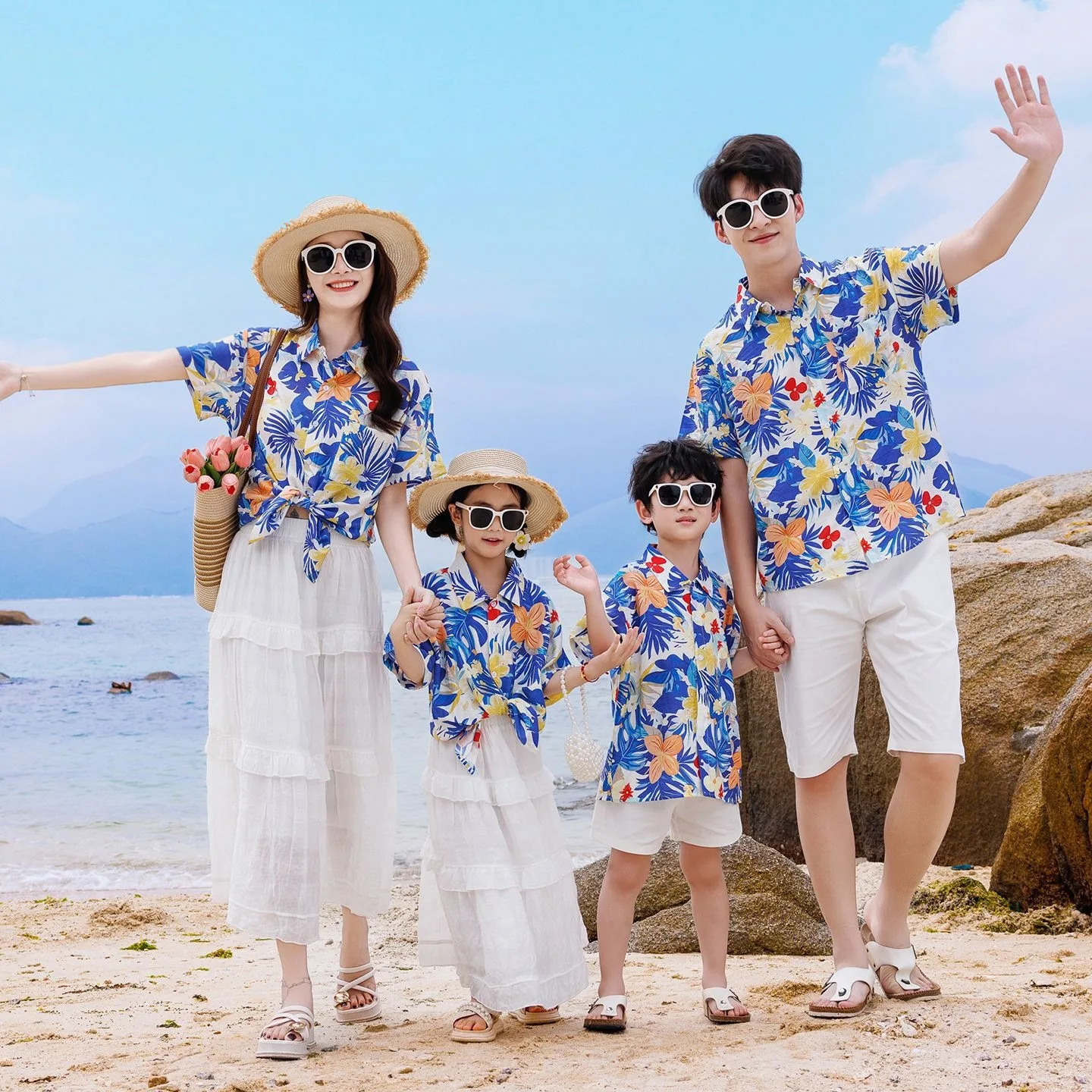 Parent Of Plant - Urlaubs-Familien-Partnerlook-Sets: Mutter-Tochter-Shirts und -Röcke, Lässige Vater-Sohn-Tops
