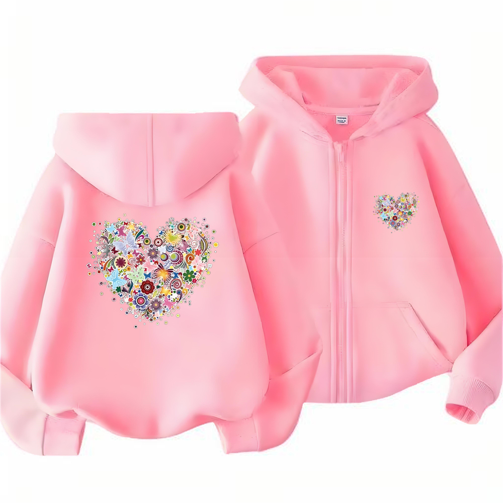 Plant Parent Hoodie - Kinder-Hoodie mit Blumenmuster, Herzform, Reißverschluss, Rosa,